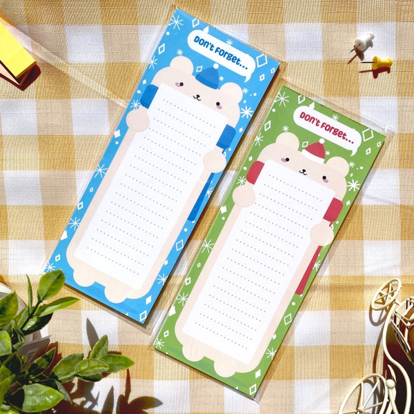 Snow Bear Lined Magnetic Notepad for Fridge, Grocery Shopping Holiday List, Office, for Teacher, Memo Pad Christmas, 9x3.5 in, 50 page