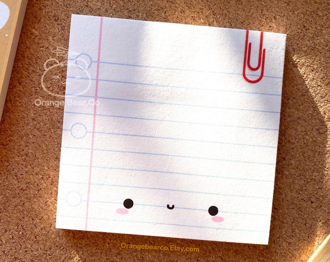 Mini Lined Paper Sticky Note Memo Pads Cute Happy Face and Paper Clip 3x3in Great for Back to School, Student, Teachers, Office Workers