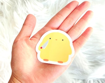 Kawaii Psycho Duck Sticker: Funny Anime Bird with Knife