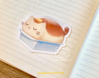 Pegatina de pan de gato kawaii: Ilustración dibujada a mano