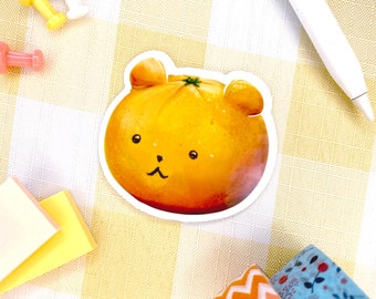Cute Orange with Bear Ears Sticker Citrus themed sticker for fruit and animal lovers