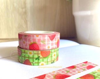 Spring Strawberry and Daisy Washi Tape in Pink or Green for DIY Scrapbooking BUJO Planner Journal Penpal Letter Cute Fruit Decorative Tape