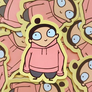 Sticker Pink Hoodie Girl | Inkjet Sticker  | Funny Sticker | Cartoon Sticker | Gifts under 5 | Water Resistant | Ugly Cute Sticker