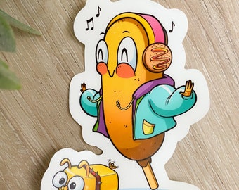 Corndog and corn dog sticker Fun Gym Workout Sticker Corn Pun Corny Food Sticker Cute y2k Aesthetic Running buddy Breadphone sticker