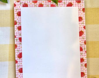 Pretty Pink Strawberry Notepad, Pretty Strawberry Pattern, Aesthetic Illustration, To Do lists, Notepad for Students