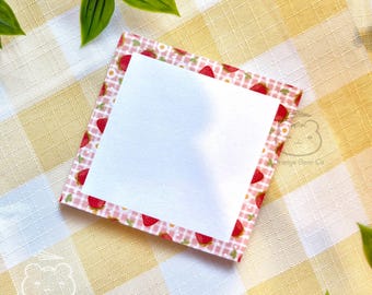Pink Summer Strawberry Pattern Sticky Note:  Memo Pad, 3x3 Spring Stationery