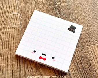 Mini Grid Paper Sticky Note Memo Pads Cute Mustache Face with Hat 3x3in Back to School, Student, Teachers, Office Workers, Millennial