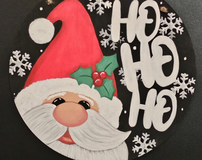 Santa handpainted 12 inch circle wood hanging sign