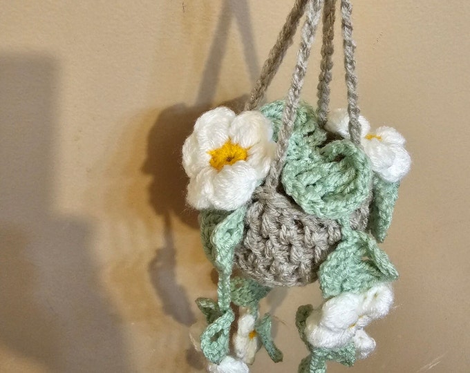 Crochet car daisy plant hanger