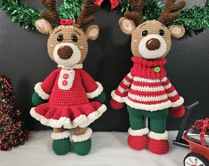 Handmade Christmas Crochet Reindeer Girl and Boy shelf sitters| table decorations | christmas gifts| Entryway