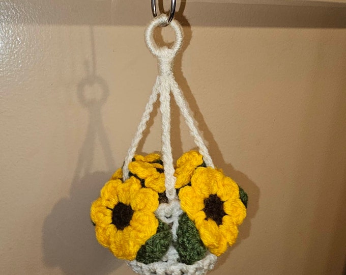 Sunflower crochet car hanging plant