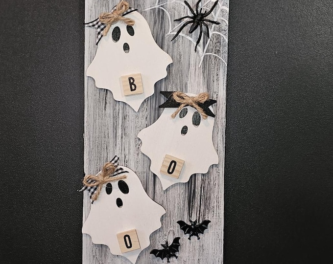 Little handpainted wood ghost hanging sign