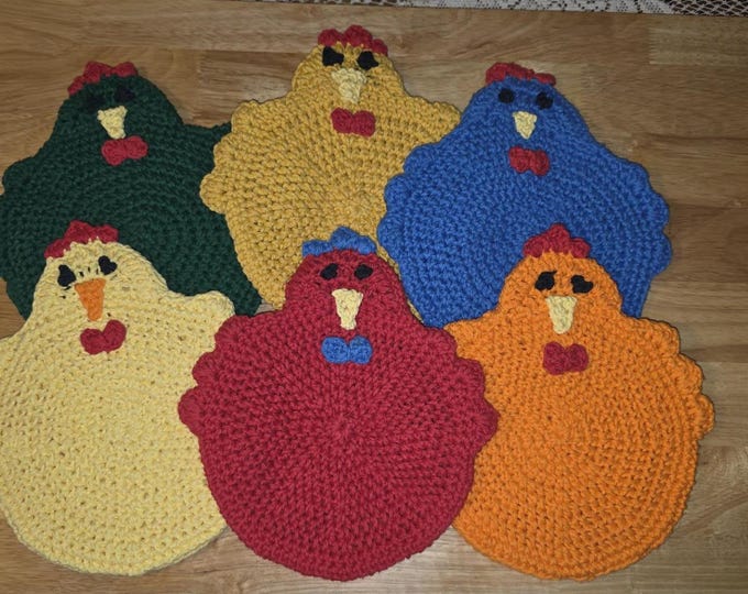 100% Cotton Chicken Trivet in Farmhouse Style - Crochet Design