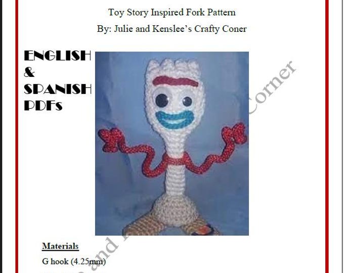 Forky Inspired Crochet Pattern English and Spanish PDFs available
