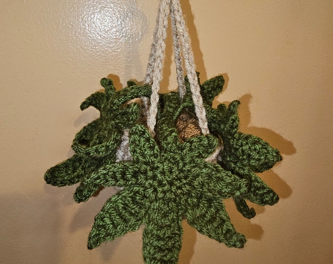 Crochet weed leaf car plant hanger