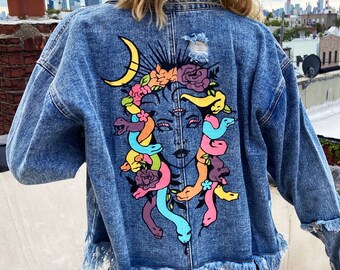 Denim Jacket Painted Etsy denim jacket painted etsy