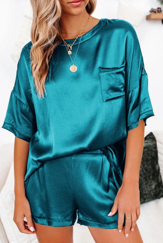 Teal silk pyjamas deals