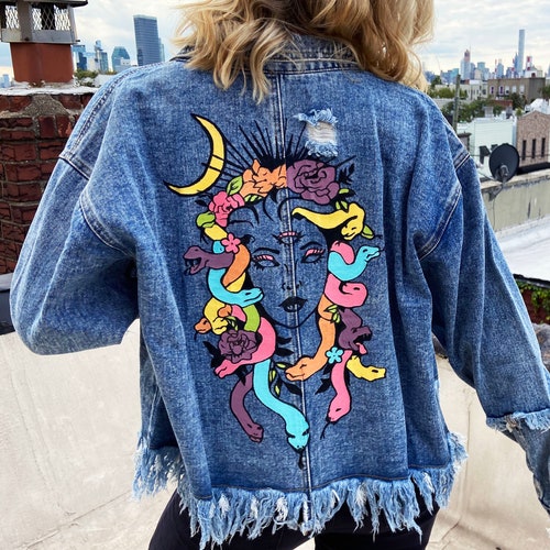 Custom Hand Painted Denim Jacket Medusa 