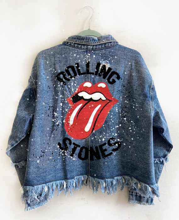 Custom Hand Painted Denim Jacket Rolling Stones Jacket Hand | Etsy