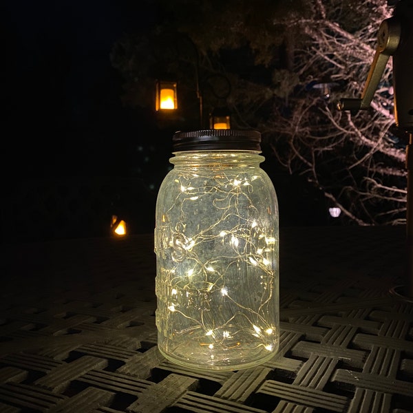 Vintage up cycled solar outdoor or in mason jars lighting - fairy lights white  color vintage mason jars tik tok trending mother day gift