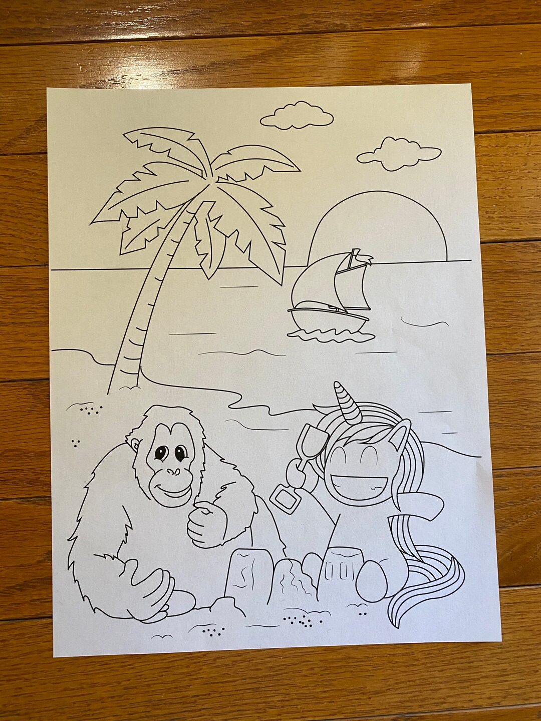 Printable Coloring Sheets for Children Unicorn and Orangutan Beach ...