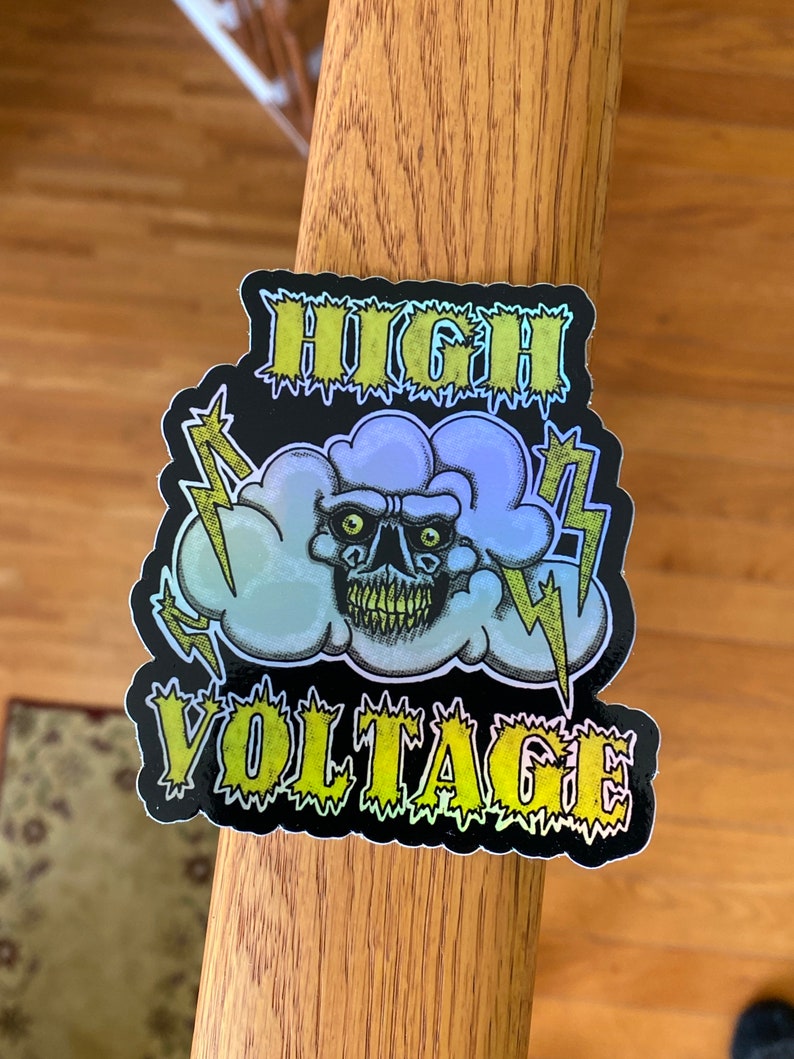 High Voltage Holographic Skull Tattoo Vinyl Sticker Ac Dc - Etsy
