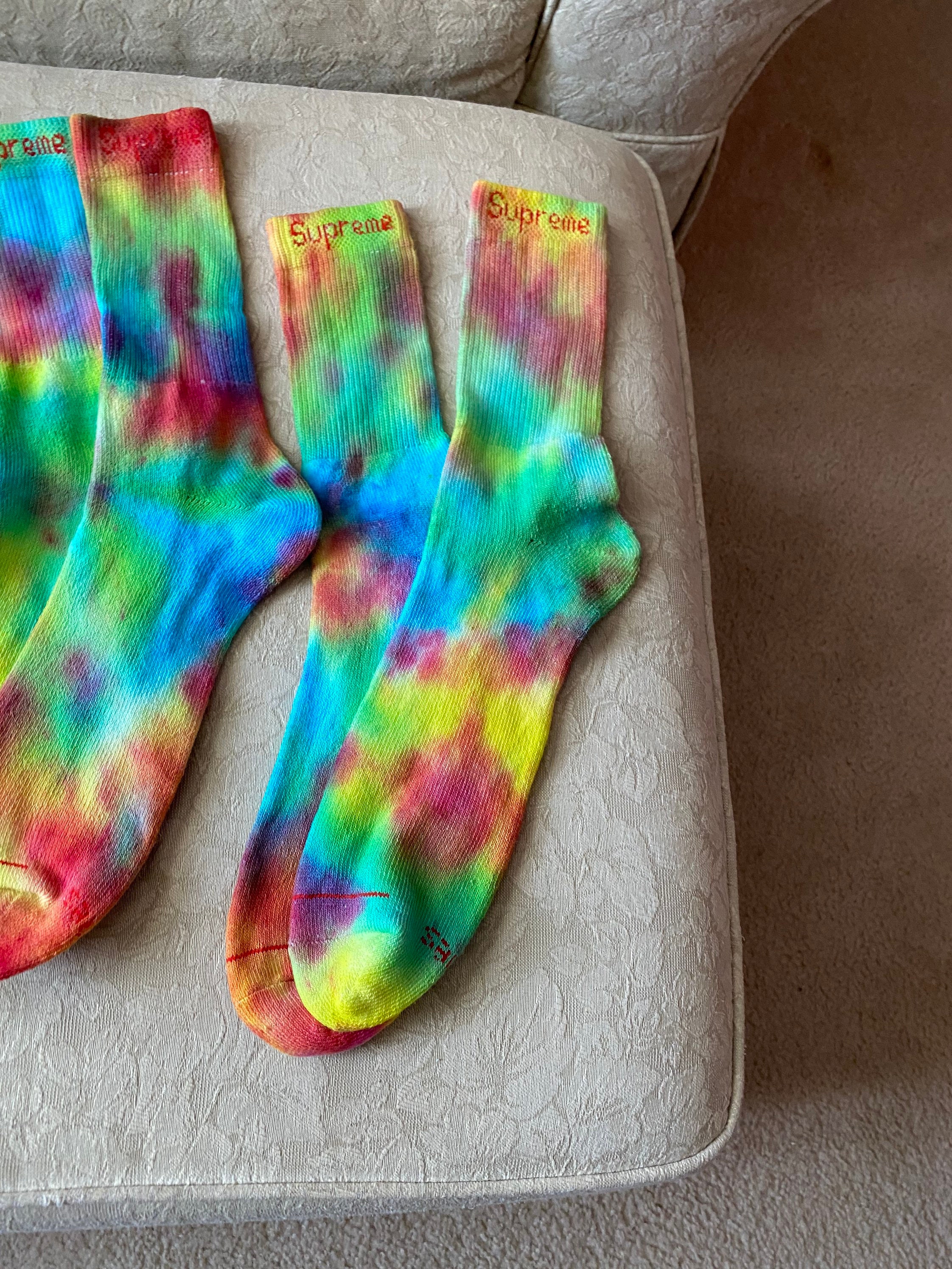 Tie dyed rainbow large crew socks hand dyed large crew socks | Etsy