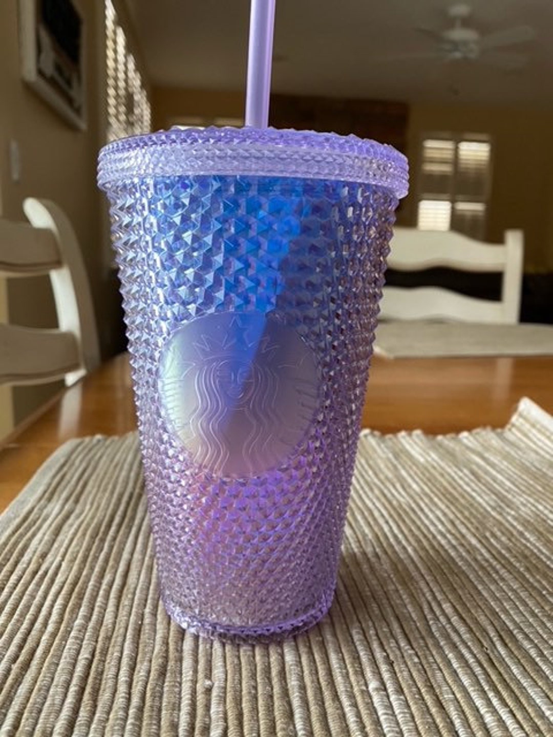 Starbucks Oil Slick Purple Hologram Diamond Tumbler Stud Cold Beverage Cup  24oz