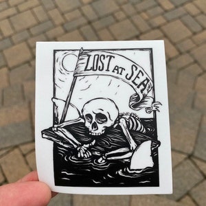Lost at Sea B&W sticker  - skull shark sticker - trending stickers for your lab top hydro flask or coolers
