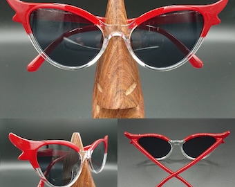 Red double tip cat eye sunglasses 1950s retro rockabilly pin-up UV400