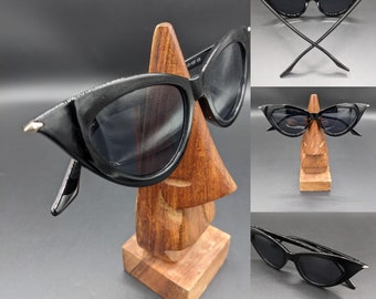Black cat eye down silver tip gothic sunglasses 1950s retro rockabilly pin-up UV400