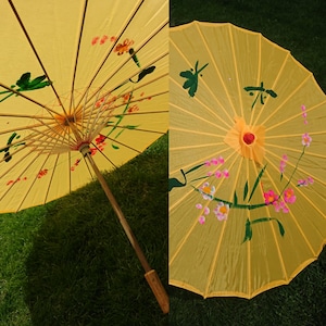 Yellow hand painted parasol umbrella 1950s 1960s rockabilly pin-up
