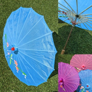 Compact small blue hand painted parasol umbrella 1950s 1960s sun umbrella rockabilly pin-up