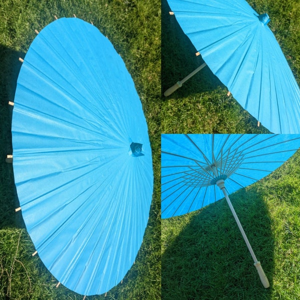 Compact petit parasol en papier turquoise Birman Asiatique Japonais papier parasol 1940s 1950s décoration intérieure