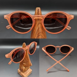 Matt coral red orange rose round shaped matt sunglasses polarised preppy 1920s 1930s 1940s WW2 art deco vintage style UV400