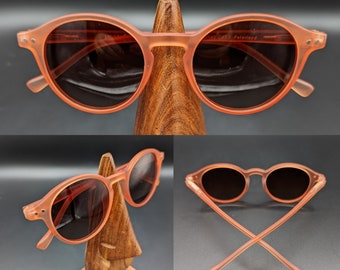 Matt coral red orange rose round shaped matt sunglasses polarised preppy 1920s 1930s 1940s WW2 art deco vintage style UV400