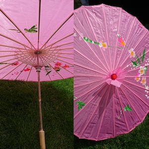 Pink hand painted parasol umbrella 1950s 1960s rockabilly pin-up