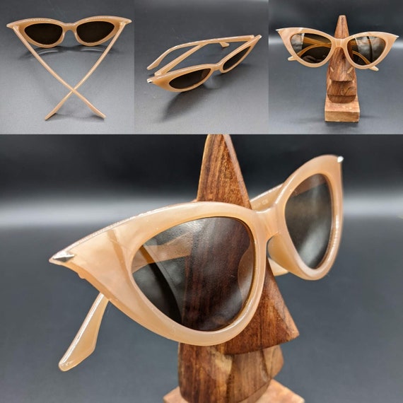 Tan Brown Cat Eye Down Silver Tip Sunglasses 1950s Retro  display picture 3