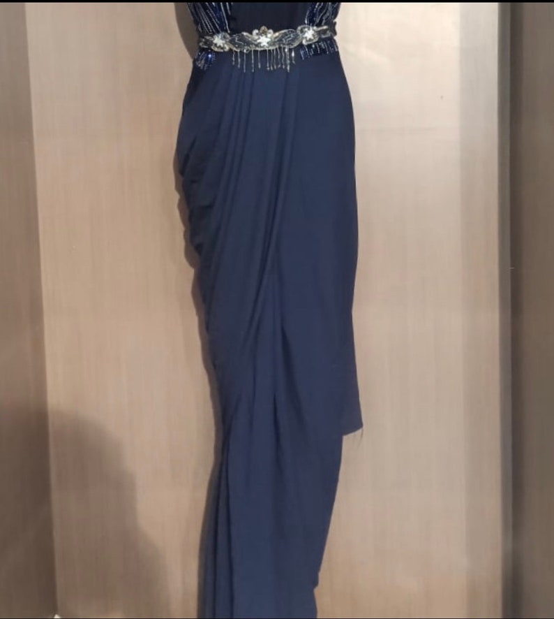 gift for her blue saree Drape saree drape saree Blue drape saree Ready to wear valentine gift for her ethinic wear