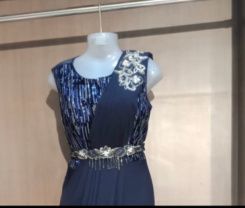 gift for her blue saree Drape saree drape saree Blue drape saree Ready to wear valentine gift for her ethinic wear