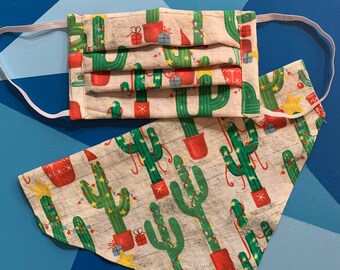 Mask Set Pet, Matching Pet Owner, Dog Bandana, Cat Bandana, Christmas Mask, Christmas Cactus, Face Mask