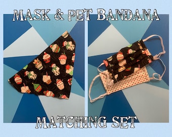 Mask Set Pet, Matching Pet Owner, Dog Bandana, Cat Bandana, Christmas Mask