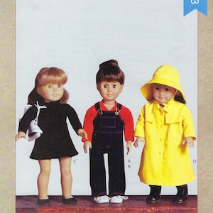 Uncut kwik Sewing Pattern 10873 18 Inch Doll Clothing, Doll Overalls, Top, Dress, and Doll Rain Coat, Doll Wardrobe, Kwik Sew 4375 FF
