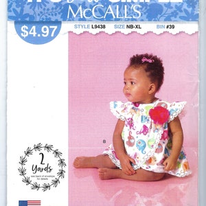 uncut McCall&#39;s sewing pattern 9438 infants rompers size NB-XL FF