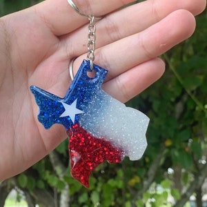 Texas Resin Keychain-Glitter Texas Flag, TX state keychain accessory, Texan gift