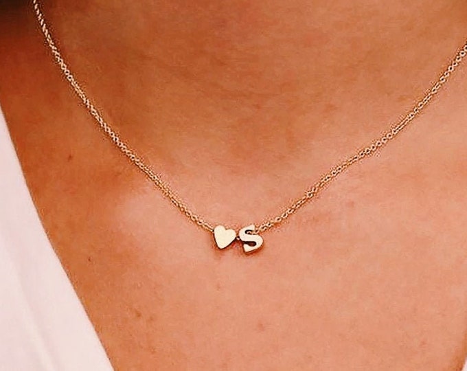 Necklace With Initial Heart Necklace Initial Necklace Etsy