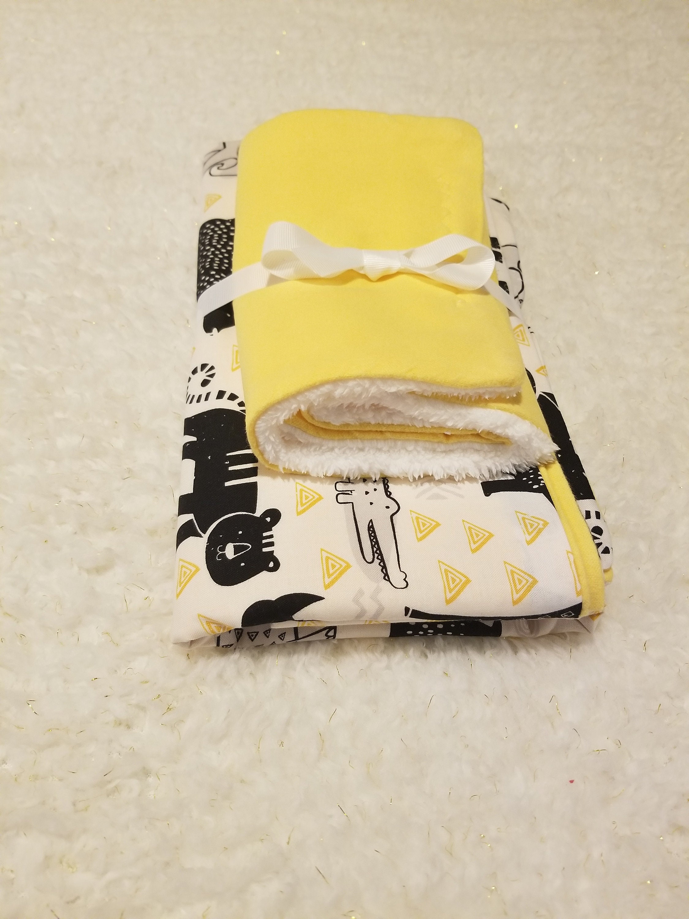 Handmade and cozy baby blanket and burpee set baby shower Etsy