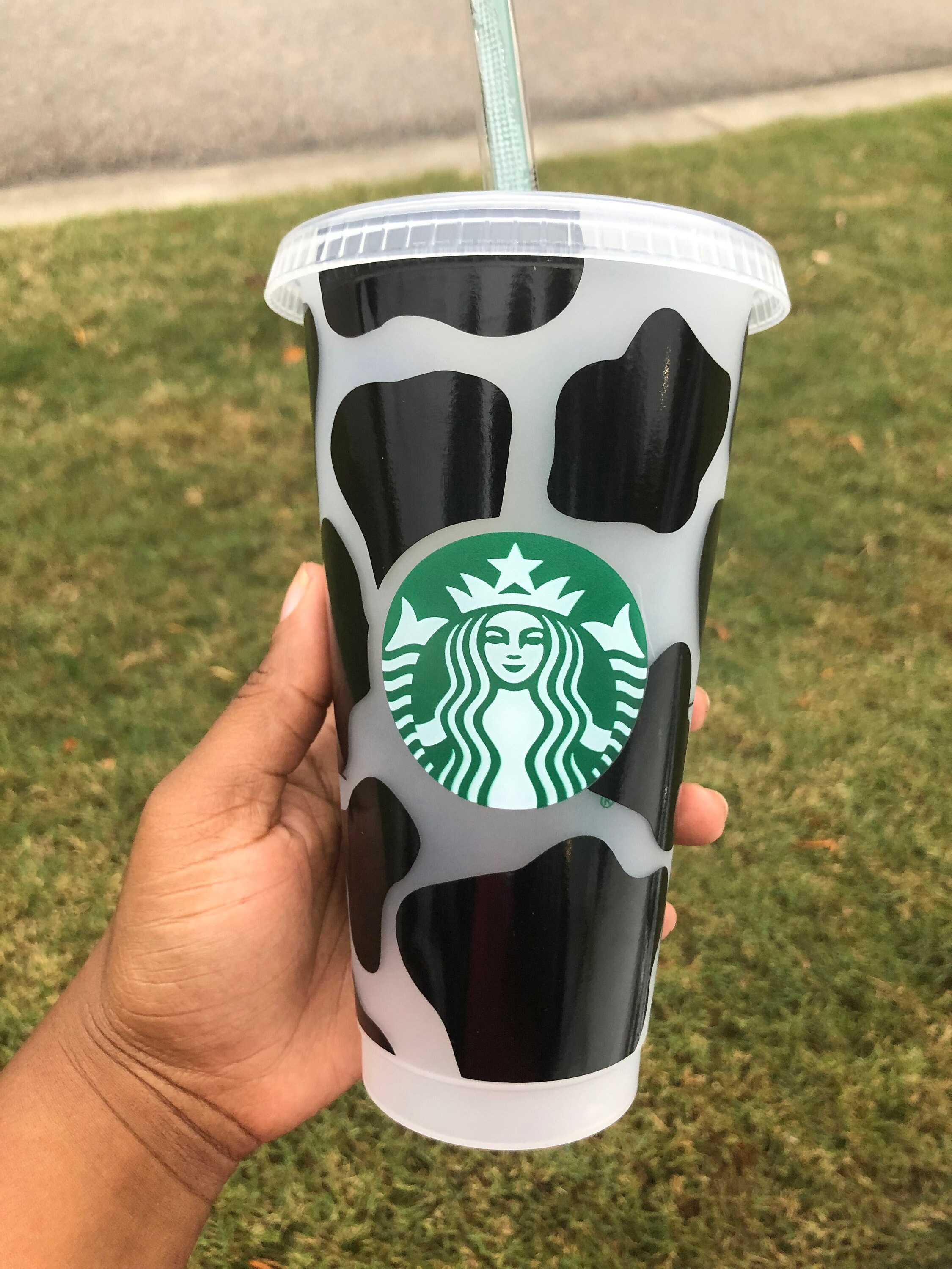 Drinkware Tumblers Water Glasses Cow Print Starbucks Venti Cold Cup 