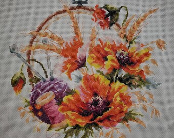 Hecho a mano acabado punto de cruz bordado aro hilado de amapola agujas de tejer grandes 11.5x12 "