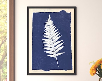 INDIGO Botanical Wall Art | Fern Illustration | Organic Printable Art | Boho Decor | Scandinavian Folk Art | Multiple Sizes